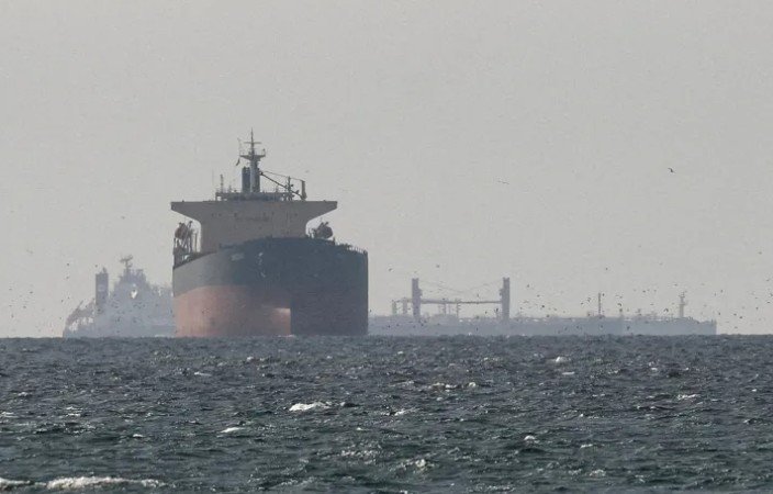 Large cargo ship on ocean