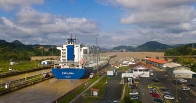 Cargo ship in Panama Canal locks