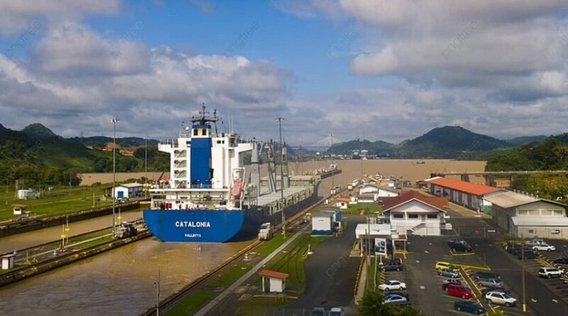 Cargo ship in Panama Canal locks
