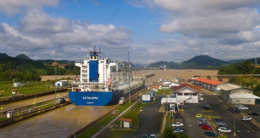 Cargo ship in Panama Canal locks