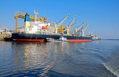 Cargo ships docked at port