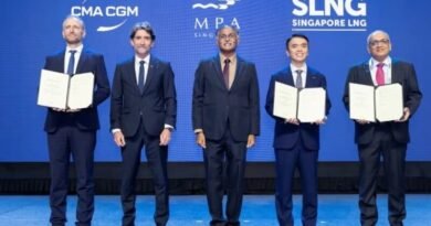 Maritime industry representatives on stage during an MoU signing ceremony at SIBCON 2026 in Singapore