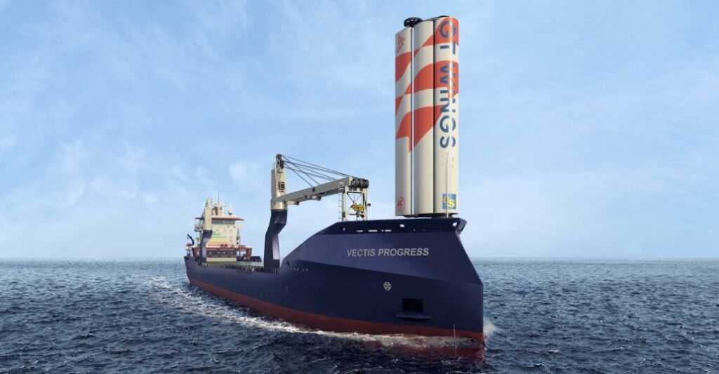 GT Wings AirWing™S lightweight wind-assisted propulsion system designed to reduce emissions from smaller commercial ships.
