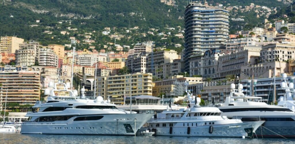 Monaco yachting industry and luxury superyachts in Monaco harbour